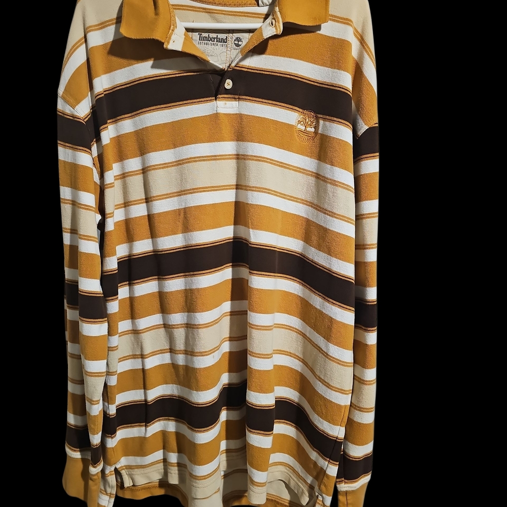 Timberland Men's Striped Polo Shirt - Mustard and Brown